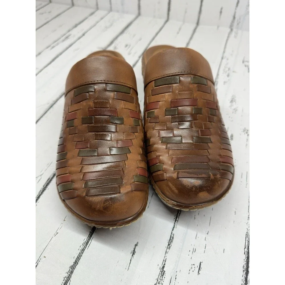 BORN Yucatan 10 / 42 Clog Slide Wedge Woven Brown Leather Comfort Shoes Womens - Picture 3 of 10